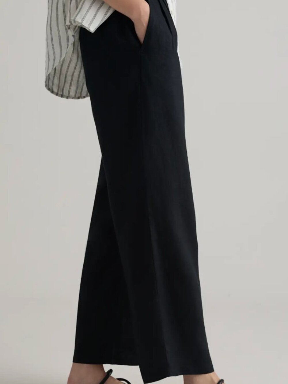 Arach&Cloz Black Linen Blend Wide Leg Pants Women's L NWT